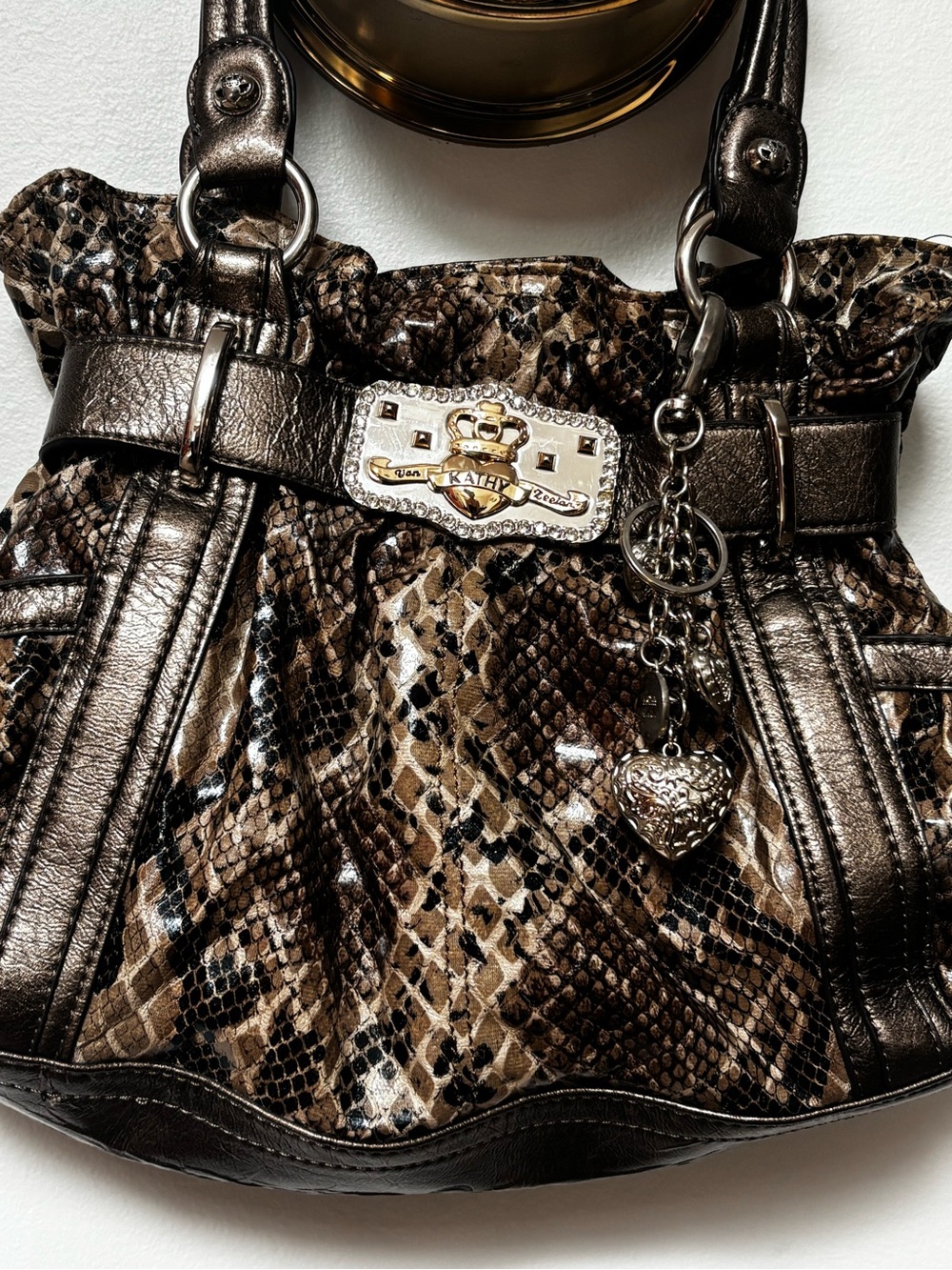 Kathy Van Zeeland Hobo Bag Bohemian Faux Leather Silver Crown Purse - Picture 8 of 14